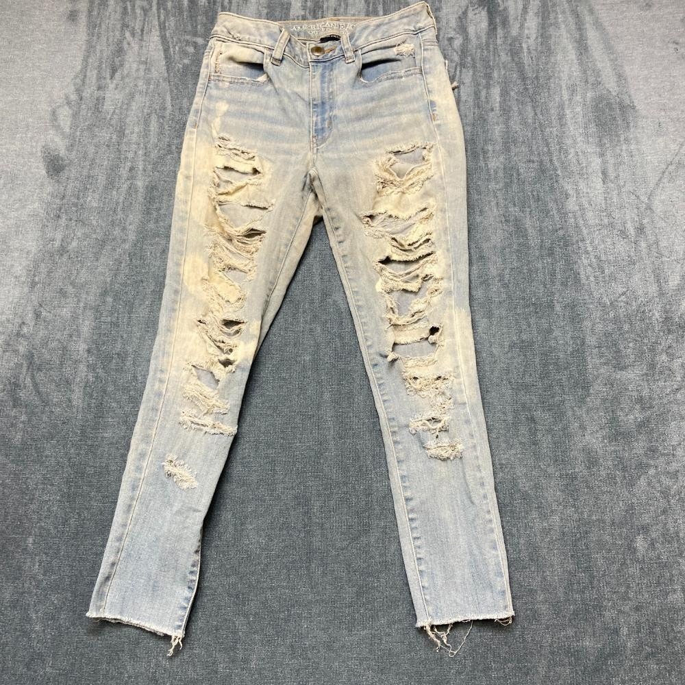 American Eagle Outfitters Jeans Womens 2 Blue Denim Cotton Distressed Skinny Leg